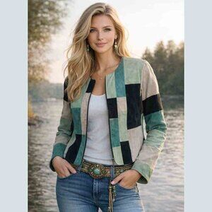 Vintage Karen Arnold Leather Suede Patchwork Jacket Color Block Women's Size S